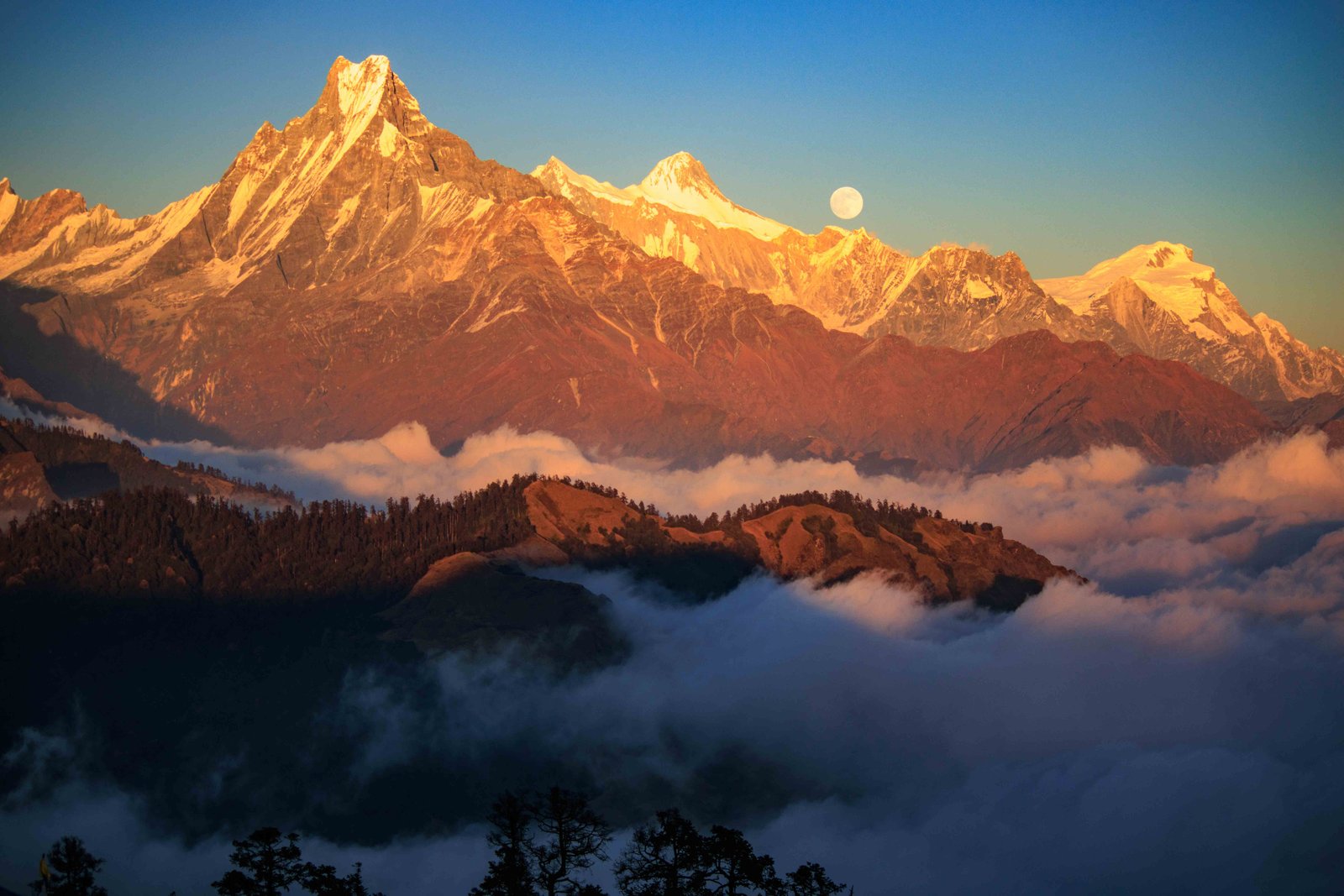 Sunset over the hills of Parbat District from Kokhe Danda