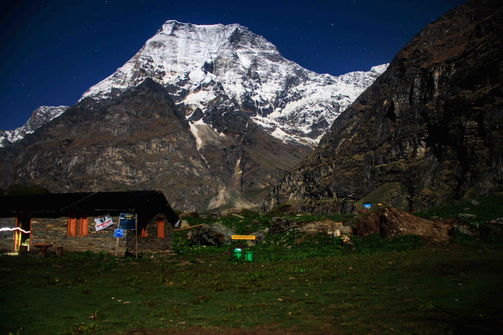 Api Base Camp under a starry night sky