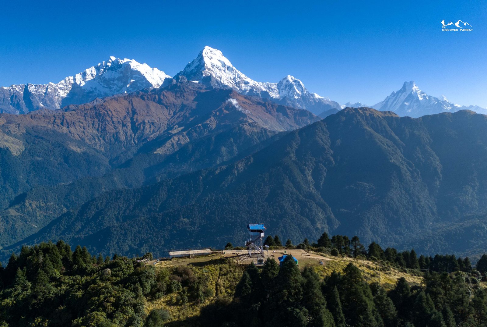 Himalayan view from Poon Hill near Ghorepani with Discover Parbat
